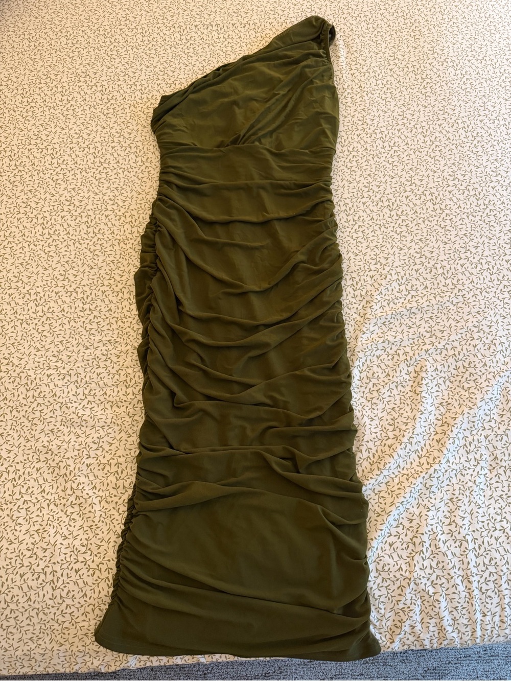 Olive Green One-Shoulder Ruched Women’s Dress